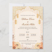Elegant Arabic Lantern Floral Wedding Invitation 招待状 (正面)
