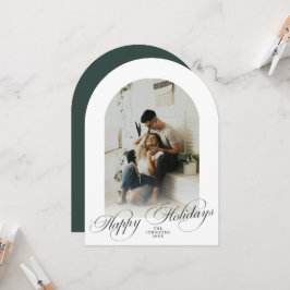 Elegant Arch 1 Photo Green Christmas Holiday Card 招待状