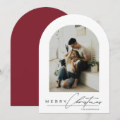Elegant Arch 1 Photo Red Christmas Holiday Card 招待状 (正面/裏面)
