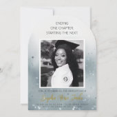 Elegant Arch Blue Marble Graduation Photo  招待状 (正面)