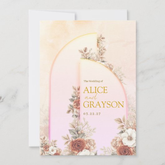 Elegant Arch Boho Floral Pink Modern Wedding 招待状 (正面)