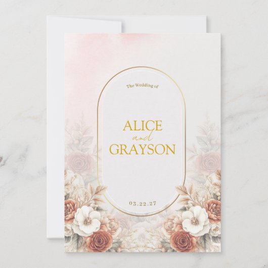 Elegant Arch Boho Floral Soft Pink Modern Wedding 招待状 (正面)