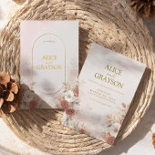Elegant Arch Boho Floral Soft Pink Modern Wedding 招待状