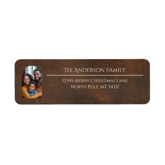 Elegant Arch Family Photo Brown Return Address ラベル (正面)