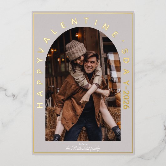 Elegant Arch Happy Valentine's Day Photo 箔シーズンカード (正面)