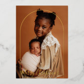 Elegant Arch Photo Chic Script Merry Christmas  箔シーズンカード (正面)