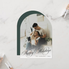 Elegant Arch Photo Green Christmas Holiday Card 招待状