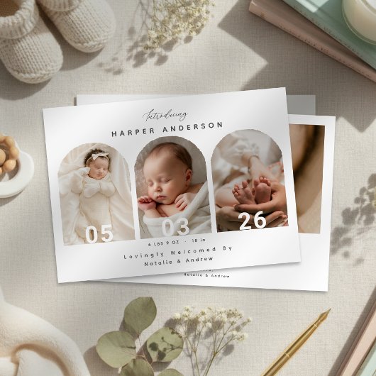 Elegant Arch Photo Newborn Baby Birth Announcement