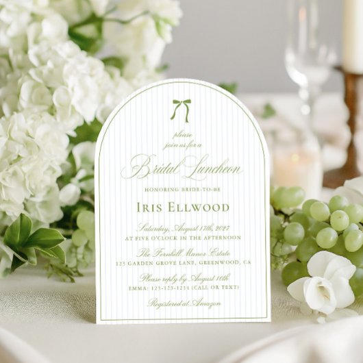 Elegant Arch Sage Green & Blue Bridal Luncheon 招待状