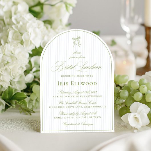 Elegant Arch Sage Green & Blue Bridal Luncheon 招待状