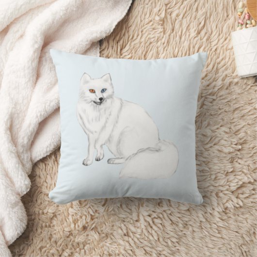 Elegant Arctic Fox Pillow with Snowflake Pattern  クッション (ブランケット)