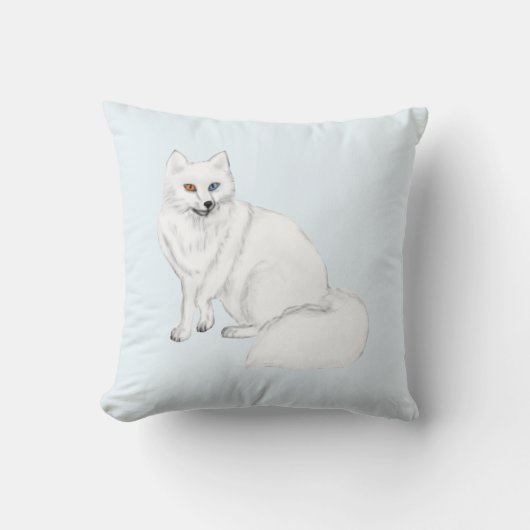 Elegant Arctic Fox Pillow with Snowflake Pattern クッション (正面)