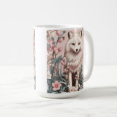 Elegant Arctic Fox Pink Floral コーヒーマグカップ (正面右)
