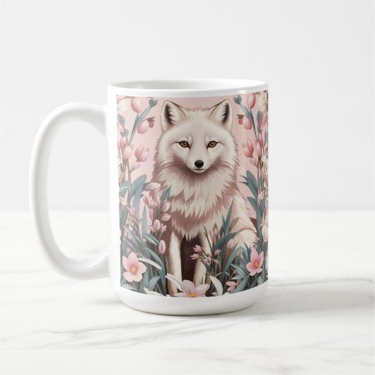 Elegant Arctic Fox Pink Floral コーヒーマグカップ (左)