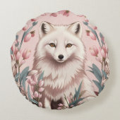 Elegant Arctic Fox Pink Floral ラウンドクッション (裏面)