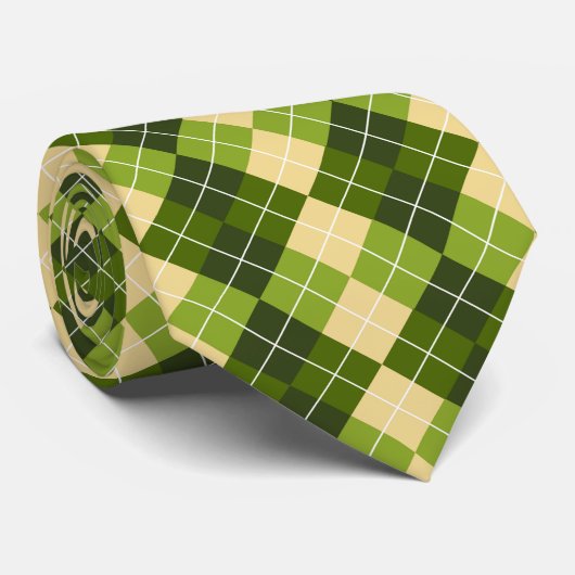 Elegant Argyle Pattern in Green and Yellow Diamond ネクタイ (ロール)