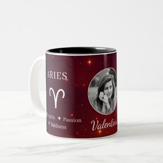 Elegant Aries Zodiac Symbol Traits Photo Mug ツートーンマグカップ (正面左)