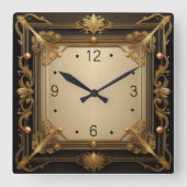 Elegant Art Deco スクエア壁時計 (正面)