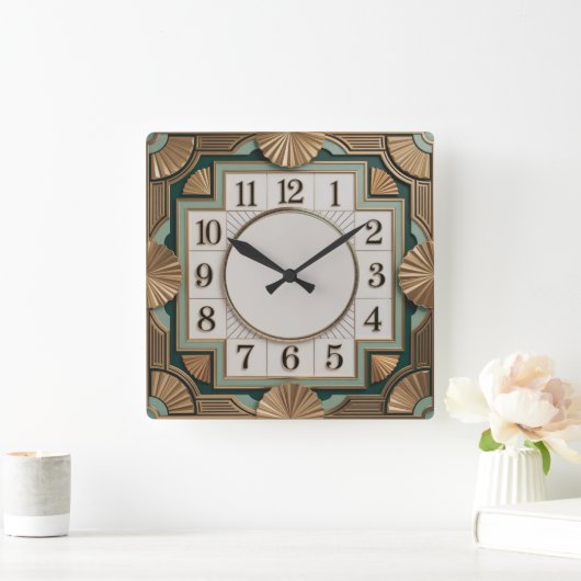 Elegant Art Deco スクエア壁時計 (ホーム)