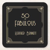 Elegant Art Deco 50 and Fabulous Birthday スクエアペーパーコースター (正面)