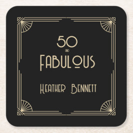 Elegant Art Deco 50 and Fabulous Birthday  スクエアペーパーコースター