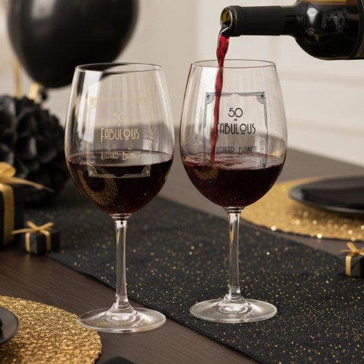 Elegant Art Deco 50 and Fabulous Birthday ステムなしワイングラス