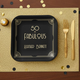 Elegant Art Deco 50 and Fabulous Birthday  ペーパープレート