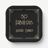 Elegant Art Deco 50 and Fabulous Birthday ペーパープレート (正面)