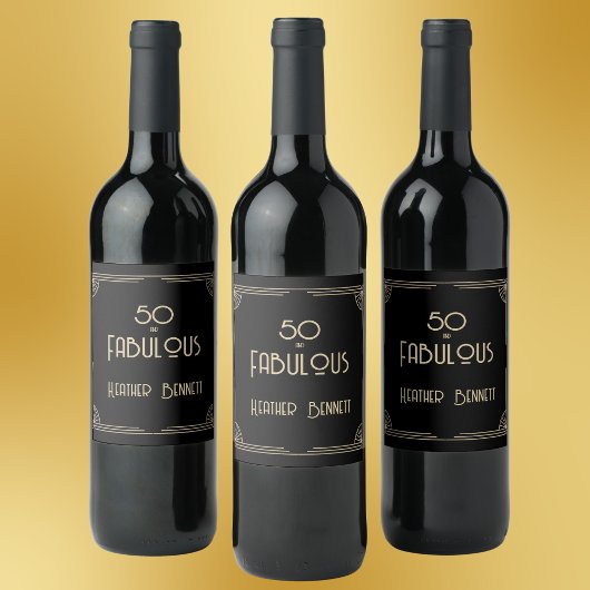 Elegant Art Deco 50 and Fabulous Birthday  ワインラベル