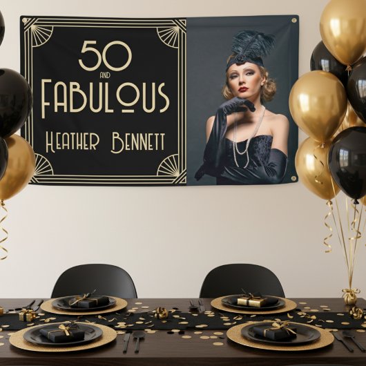 Elegant Art Deco 50 and Fabulous Birthday 横断幕