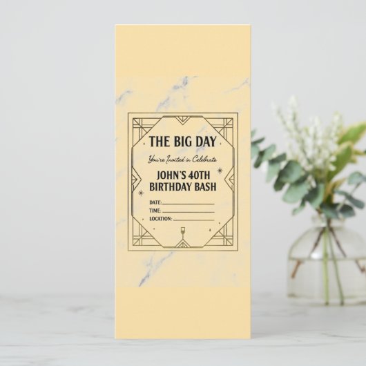 Elegant Art Deco Birthday Invitation on Marble Bac 招待状 (スタンド正面)