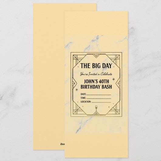 Elegant Art Deco Birthday Invitation on Marble Bac 招待状 (正面/裏面)