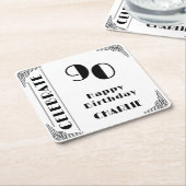 Elegant Art Deco Black & White 90th Birthday Party スクエアペーパーコースター (アングル)