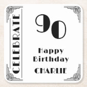 Elegant Art Deco Black & White 90th Birthday Party スクエアペーパーコースター (正面)