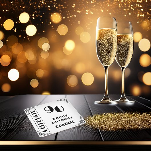 Elegant Art Deco Black & White 90th Birthday Party スクエアペーパーコースター