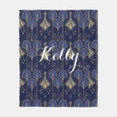 Elegant Art Deco Blue And Gold フリースブランケット (正面)
