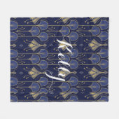 Elegant Art Deco Blue And Gold フリースブランケット (正面(横))