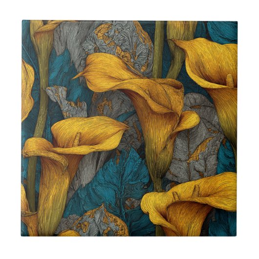 Elegant Art Deco Calle Lilies Tiles For Backsplash タイル (正面)