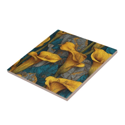 Elegant Art Deco Calle Lilies Tiles For Backsplash タイル (側面)