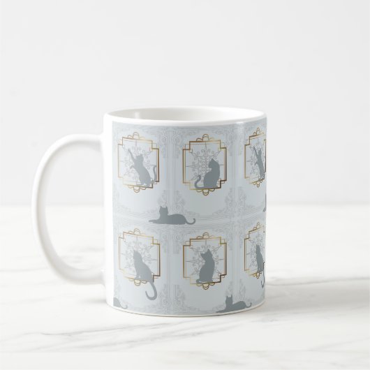 Elegant Art Deco Cats - Light Gray コーヒーマグカップ (左)