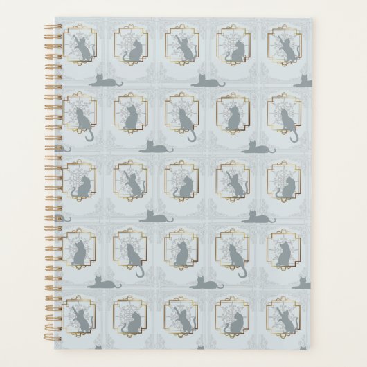 Elegant Art Deco Cats - Light Gray プランナー手帳 (正面)