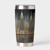 Elegant Art Deco City Skyline in Gold on Black  保温保冷タンブラー (正面)