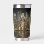 Elegant Art Deco City Skyline in Gold on Black  保温保冷タンブラー (左面)