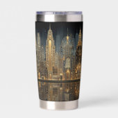 Elegant Art Deco City Skyline in Gold on Black  保温保冷タンブラー (背面)