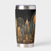Elegant Art Deco City Skyline in Gold on Black 保温保冷タンブラー (正面)