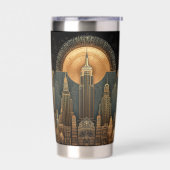 Elegant Art Deco City Skyline in Gold on Black 保温保冷タンブラー (左面)