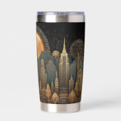 Elegant Art Deco City Skyline in Gold on Black 保温保冷タンブラー (背面)