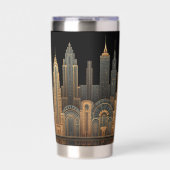 Elegant Art Deco City Skyline in Gold on Black  保温保冷タンブラー (正面)