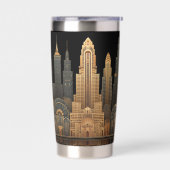 Elegant Art Deco City Skyline in Gold on Black  保温保冷タンブラー (左面)