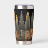 Elegant Art Deco City Skyline in Gold on Black  保温保冷タンブラー (背面)